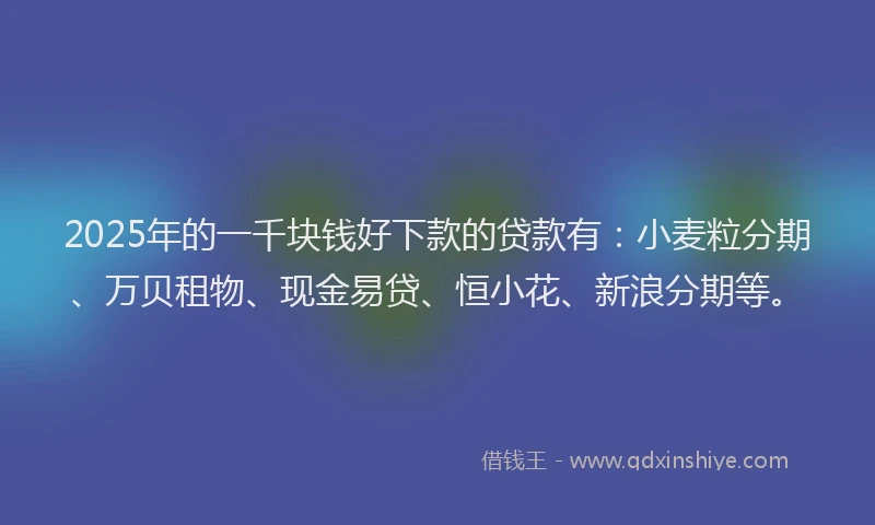 2025年的一千块钱好下款的贷款有：小麦粒分期、万贝租物、现金易贷、恒小花、新浪分期等。