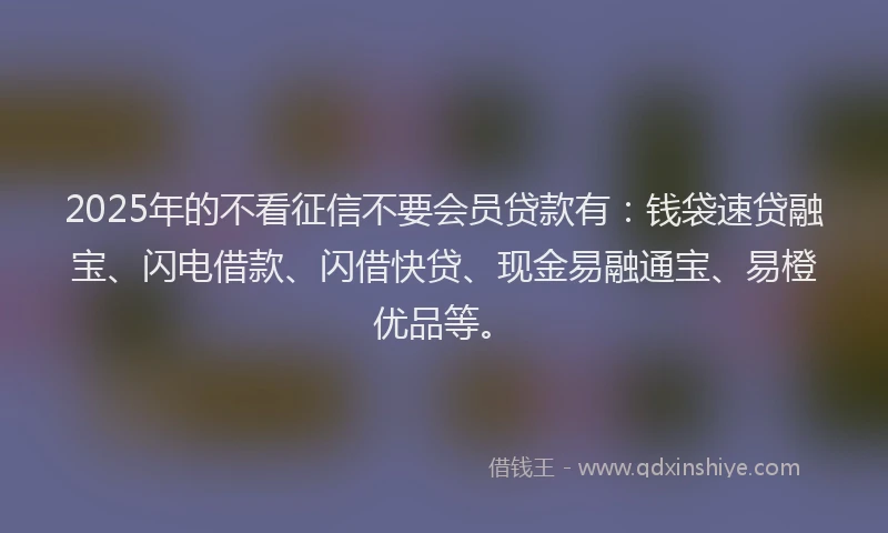 2025年的不看征信不要会员贷款有：钱袋速贷融宝、闪电借款、闪借快贷、现金易融通宝、易橙优品等。