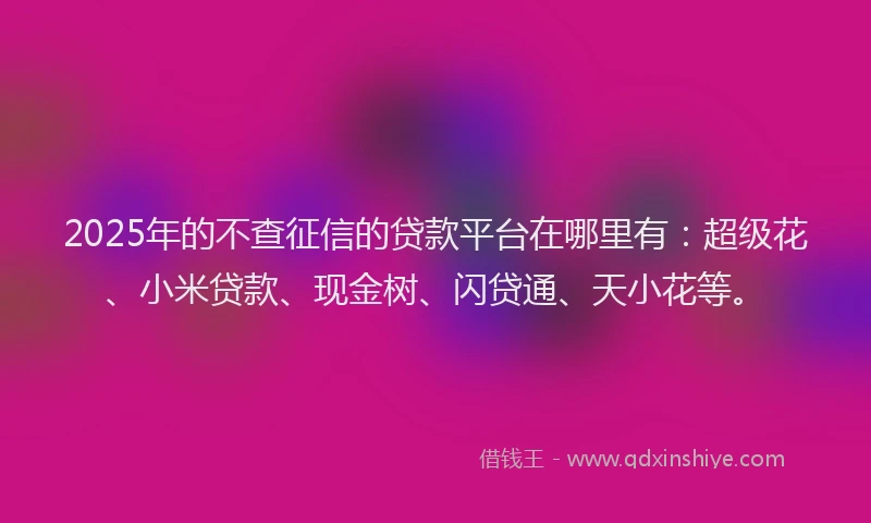 2025年的不查征信的贷款平台在哪里有：超级花、小米贷款、现金树、闪贷通、天小花等。