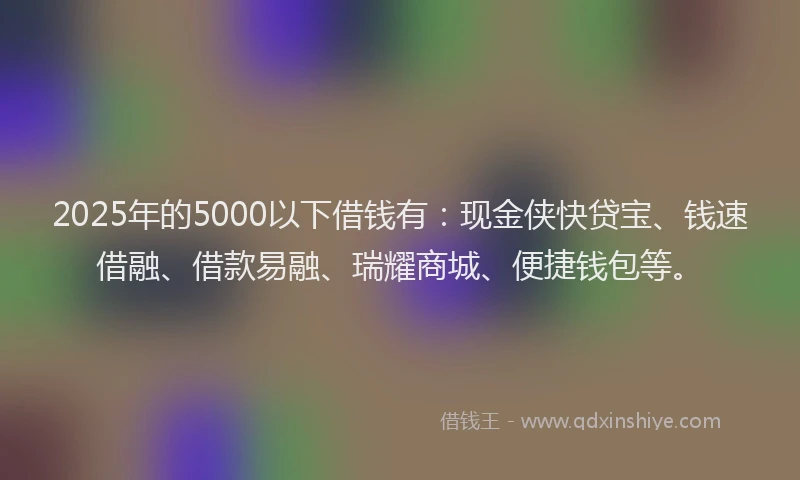 2025年的5000以下借钱有：现金侠快贷宝、钱速借融、借款易融、瑞耀商城、便捷钱包等。