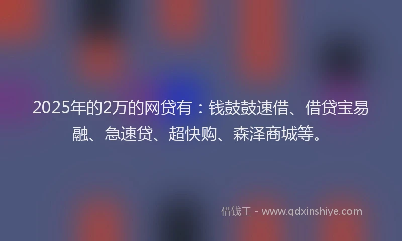 2025年的2万的网贷有：钱鼓鼓速借、借贷宝易融、急速贷、超快购、森泽商城等。
