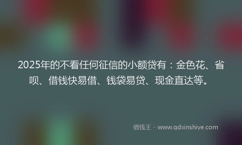 2025年的不看任何征信的小额贷有：金色花、省呗、借钱快易借、钱袋易贷、现金直达等。