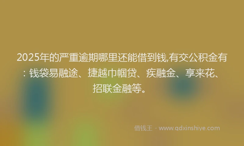 2025年的严重逾期哪里还能借到钱,有交公积金有：钱袋易融途、捷越巾帼贷、疾融金、享来花、招联金融等。