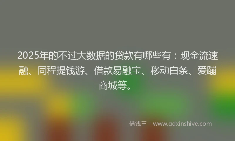 2025年的不过大数据的贷款有哪些有：现金流速融、同程提钱游、借款易融宝、移动白条、爱蹦商城等。