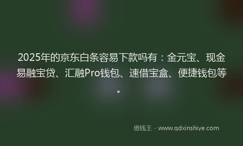 2025年的京东白条容易下款吗有：金元宝、现金易融宝贷、汇融Pro钱包、速借宝盒、便捷钱包等。