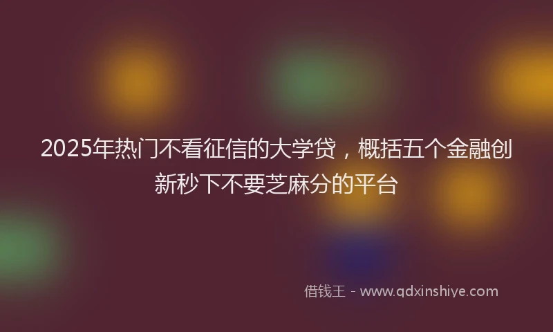 2025年热门不看征信的大学贷，概括五个金融创新秒下不要芝麻分的平台