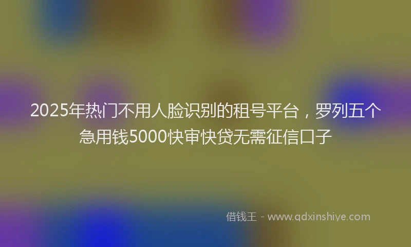 2025年热门不用人脸识别的租号平台，罗列五个急用钱5000快审快贷无需征信口子