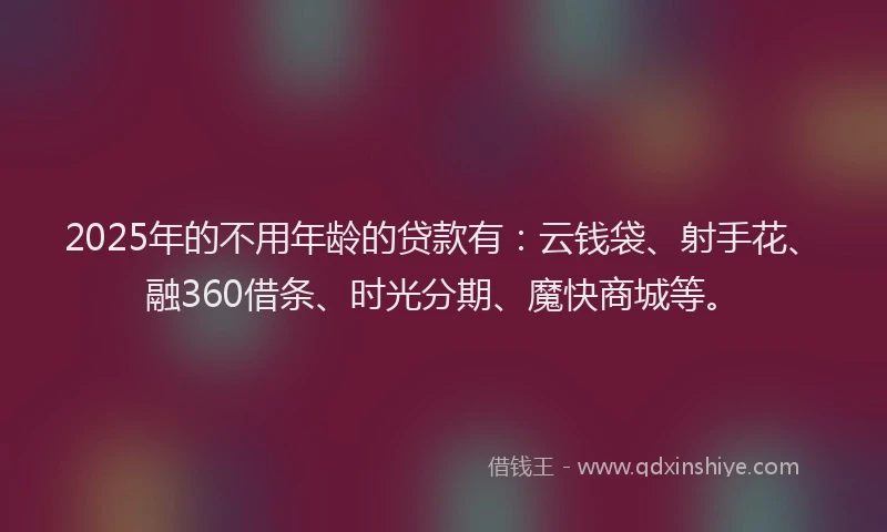 2025年的不用年龄的贷款有：云钱袋、射手花、融360借条、时光分期、魔快商城等。