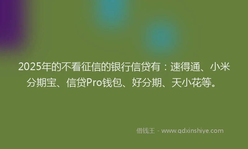 2025年的不看征信的银行信贷有：速得通、小米分期宝、信贷Pro钱包、好分期、天小花等。