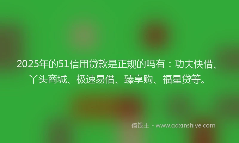 2025年的51信用贷款是正规的吗有：功夫快借、丫头商城、极速易借、臻享购、福星贷等。