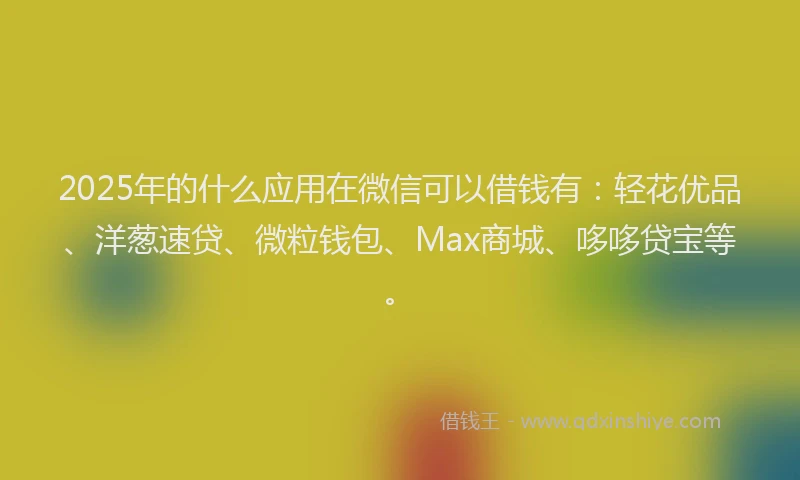 2025年的什么应用在微信可以借钱有：轻花优品、洋葱速贷、微粒钱包、Max商城、哆哆贷宝等。