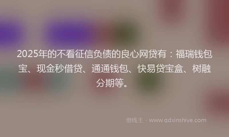 2025年的不看征信负债的良心网贷有：福瑞钱包宝、现金秒借贷、通通钱包、快易贷宝盒、树融分期等。