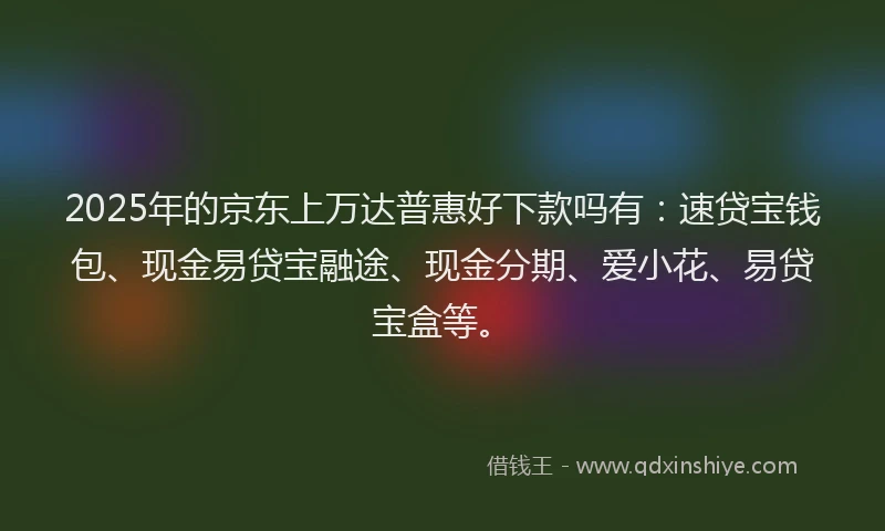 2025年的京东上万达普惠好下款吗有：速贷宝钱包、现金易贷宝融途、现金分期、爱小花、易贷宝盒等。