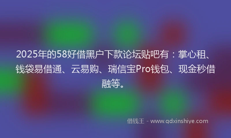 2025年的58好借黑户下款论坛贴吧有：掌心租、钱袋易借通、云易购、瑞信宝Pro钱包、现金秒借融等。