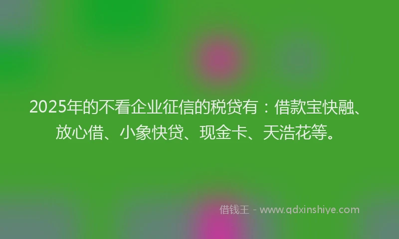 2025年的不看企业征信的税贷有：借款宝快融、放心借、小象快贷、现金卡、天浩花等。