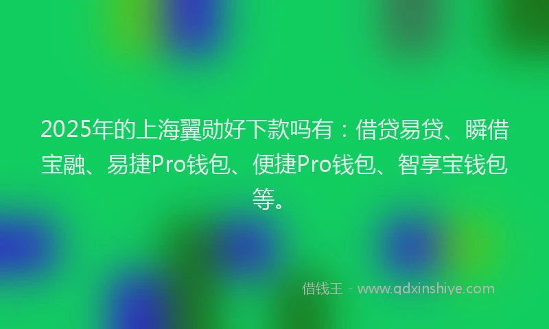 2025年的上海翼勋好下款吗有：借贷易贷、瞬借宝融、易捷Pro钱包、便捷Pro钱包、智享宝钱包等。