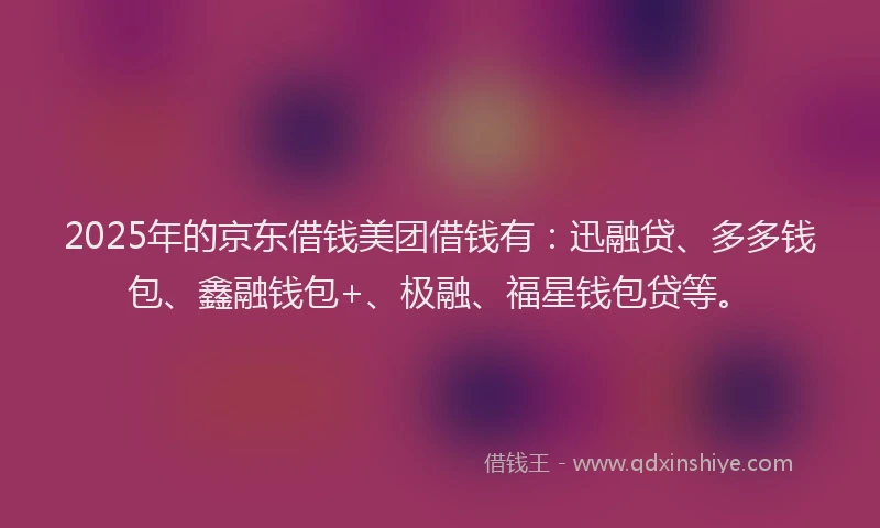 2025年的京东借钱美团借钱有：迅融贷、多多钱包、鑫融钱包+、极融、福星钱包贷等。