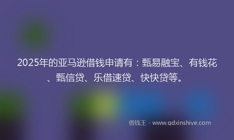 2025年的亚马逊借钱申请有：甄易融宝、有钱花、甄信贷、乐借速贷、快快贷等。