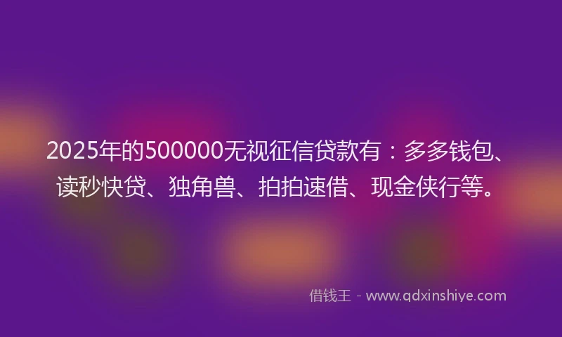 2025年的500000无视征信贷款有：多多钱包、读秒快贷、独角兽、拍拍速借、现金侠行等。
