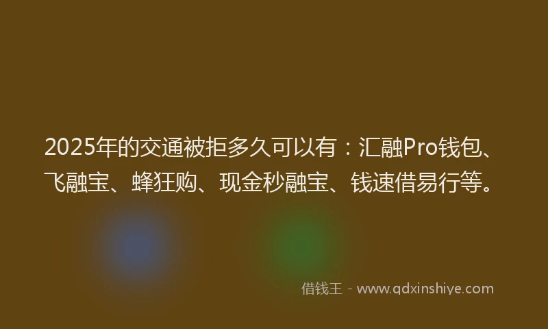 2025年的交通被拒多久可以有：汇融Pro钱包、飞融宝、蜂狂购、现金秒融宝、钱速借易行等。