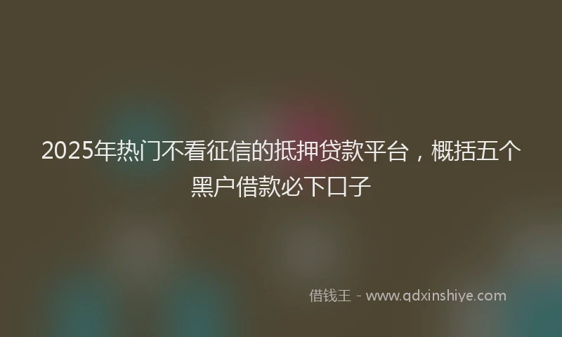 2025年热门不看征信的抵押贷款平台，概括五个黑户借款必下口子