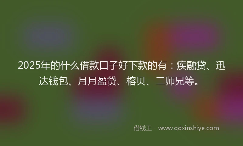 2025年的什么借款口子好下款的有：疾融贷、迅达钱包、月月盈贷、榕贝、二师兄等。