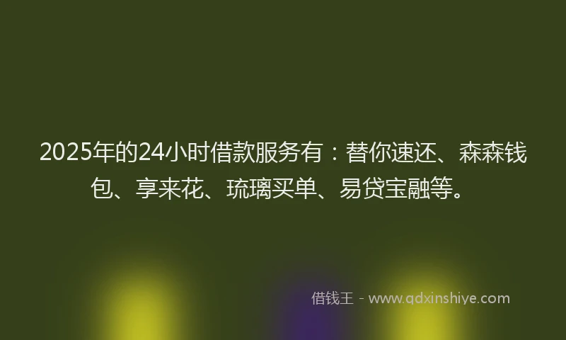 2025年的24小时借款服务有：替你速还、森森钱包、享来花、琉璃买单、易贷宝融等。