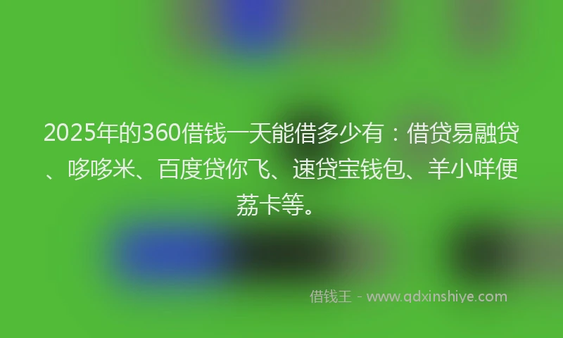2025年的360借钱一天能借多少有：借贷易融贷、哆哆米、百度贷你飞、速贷宝钱包、羊小咩便荔卡等。