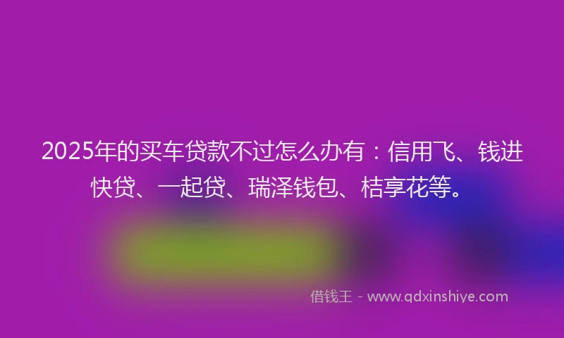 2025年的买车贷款不过怎么办有：信用飞、钱进快贷、一起贷、瑞泽钱包、桔享花等。