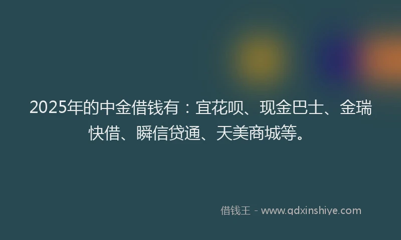 2025年的中金借钱有：宜花呗、现金巴士、金瑞快借、瞬信贷通、天美商城等。