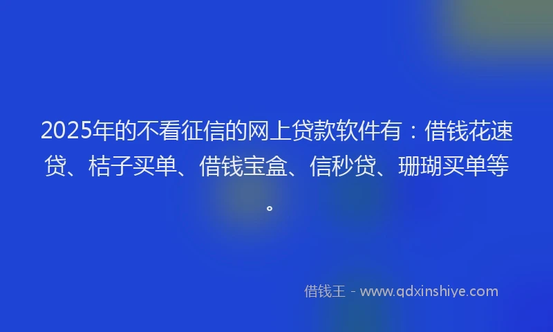 2025年的不看征信的网上贷款软件有：借钱花速贷、桔子买单、借钱宝盒、信秒贷、珊瑚买单等。