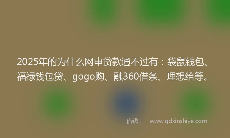 2025年的为什么网申贷款通不过有：袋鼠钱包、福禄钱包贷、gogo购、融360借条、理想给等。