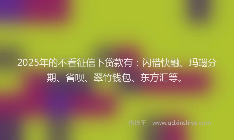 2025年的不看征信下贷款有：闪借快融、玛瑙分期、省呗、翠竹钱包、东方汇等。