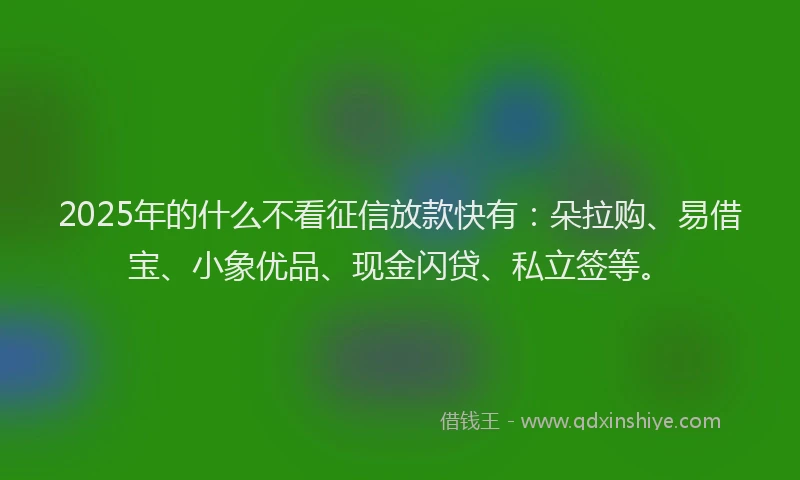 2025年的什么不看征信放款快有：朵拉购、易借宝、小象优品、现金闪贷、私立签等。