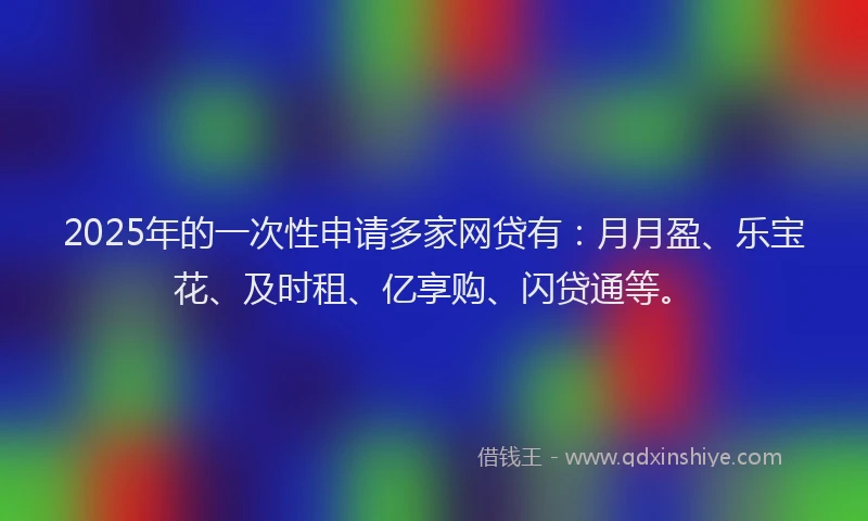 2025年的一次性申请多家网贷有：月月盈、乐宝花、及时租、亿享购、闪贷通等。