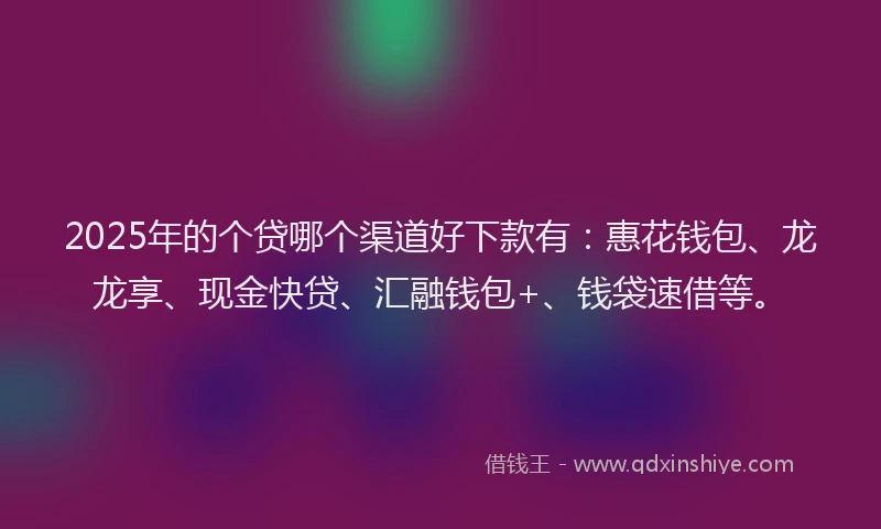 2025年的个贷哪个渠道好下款有：惠花钱包、龙龙享、现金快贷、汇融钱包+、钱袋速借等。