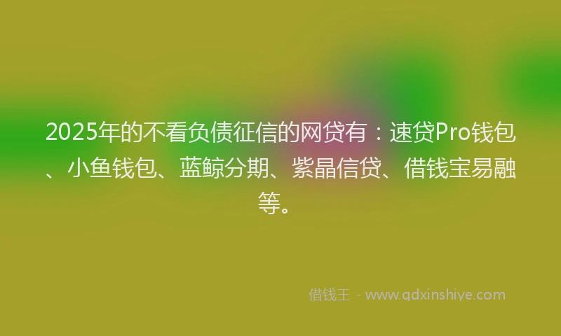 2025年的不看负债征信的网贷有：速贷Pro钱包、小鱼钱包、蓝鲸分期、紫晶信贷、借钱宝易融等。
