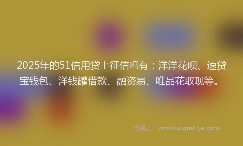 2025年的51信用贷上征信吗有：洋洋花呗、速贷宝钱包、洋钱罐借款、融资易、唯品花取现等。