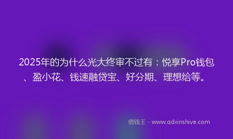 2025年的为什么光大终审不过有：悦享Pro钱包、盈小花、钱速融贷宝、好分期、理想给等。