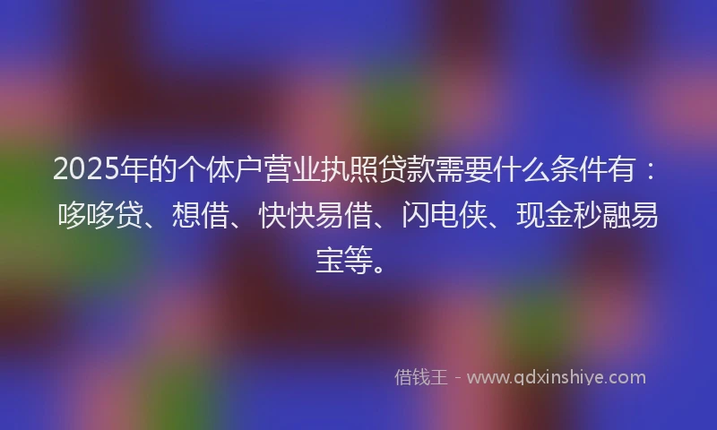 2025年的个体户营业执照贷款需要什么条件有：哆哆贷、想借、快快易借、闪电侠、现金秒融易宝等。