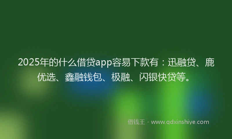 2025年的什么借贷app容易下款有：迅融贷、鹿优选、鑫融钱包、极融、闪银快贷等。