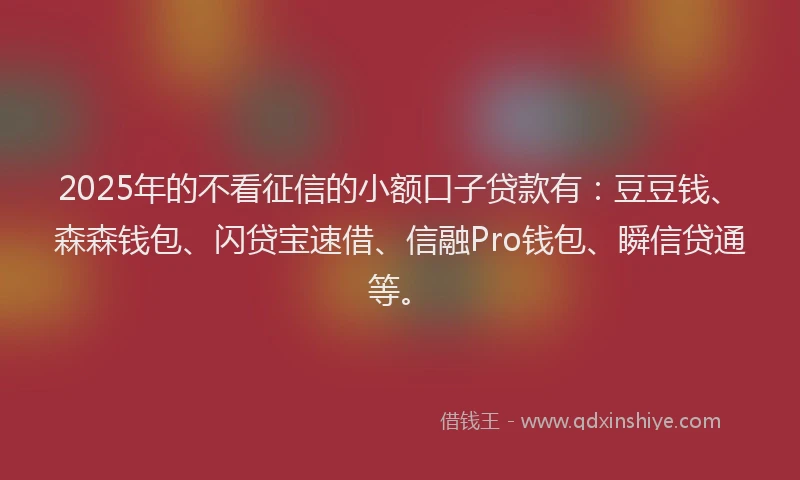 2025年的不看征信的小额口子贷款有：豆豆钱、森森钱包、闪贷宝速借、信融Pro钱包、瞬信贷通等。