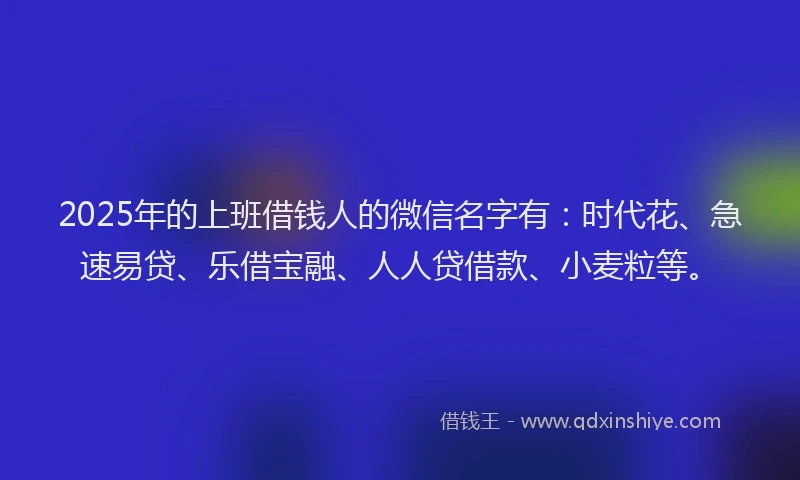 2025年的上班借钱人的微信名字有：时代花、急速易贷、乐借宝融、人人贷借款、小麦粒等。