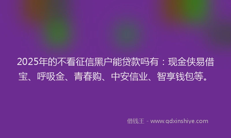 2025年的不看征信黑户能贷款吗有：现金侠易借宝、呼吸金、青春购、中安信业、智享钱包等。