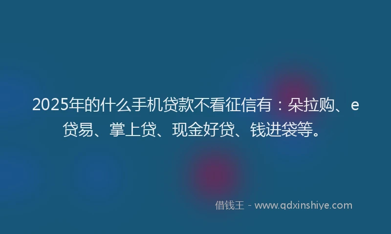 2025年的什么手机贷款不看征信有：朵拉购、e贷易、掌上贷、现金好贷、钱进袋等。