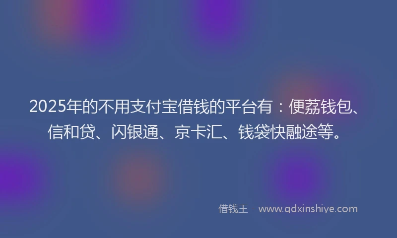 2025年的不用支付宝借钱的平台有：便荔钱包、信和贷、闪银通、京卡汇、钱袋快融途等。