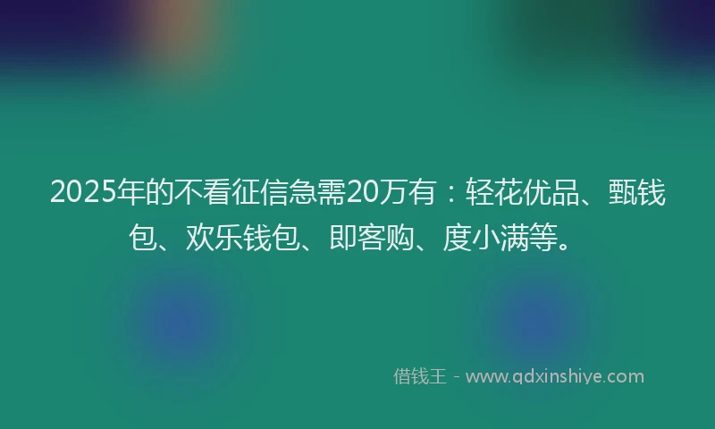 2025年的不看征信急需20万有：轻花优品、甄钱包、欢乐钱包、即客购、度小满等。