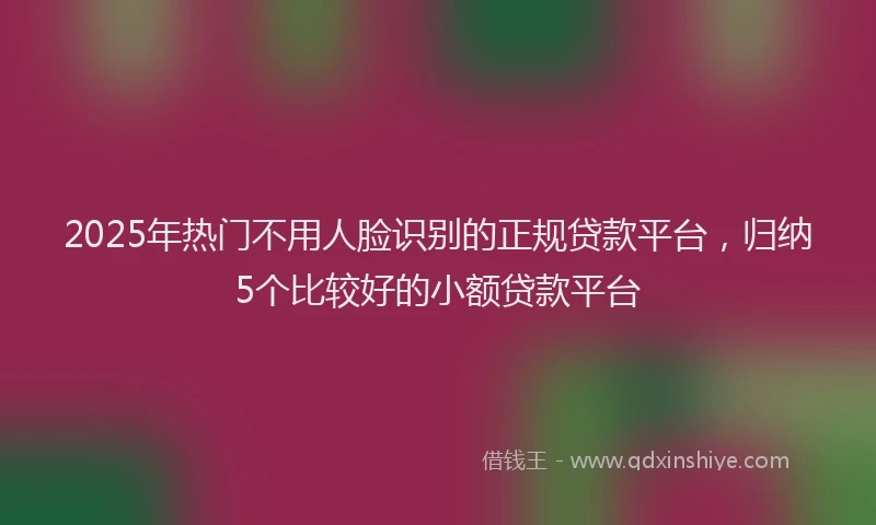 2025年热门不用人脸识别的正规贷款平台，归纳5个比较好的小额贷款平台