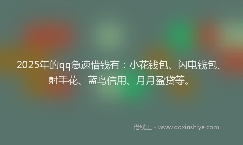 2025年的qq急速借钱有：小花钱包、闪电钱包、射手花、蓝鸟信用、月月盈贷等。