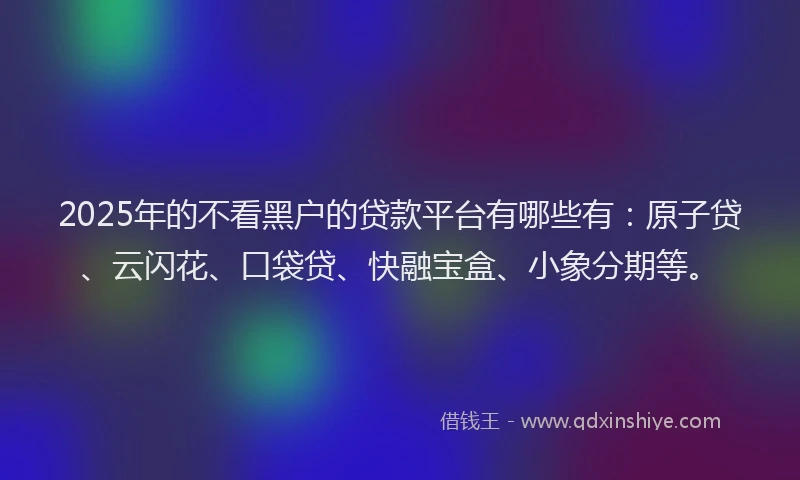 2025年的不看黑户的贷款平台有哪些有：原子贷、云闪花、口袋贷、快融宝盒、小象分期等。